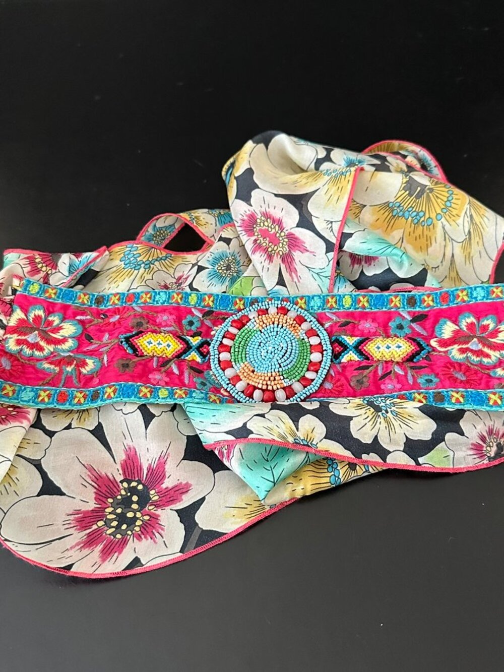 πΊβ¨ Johnny Was Obi Belt Beaded Embroidered Silk Sash Boho Chic Statement β¨πΊ - Picture 3 of 16